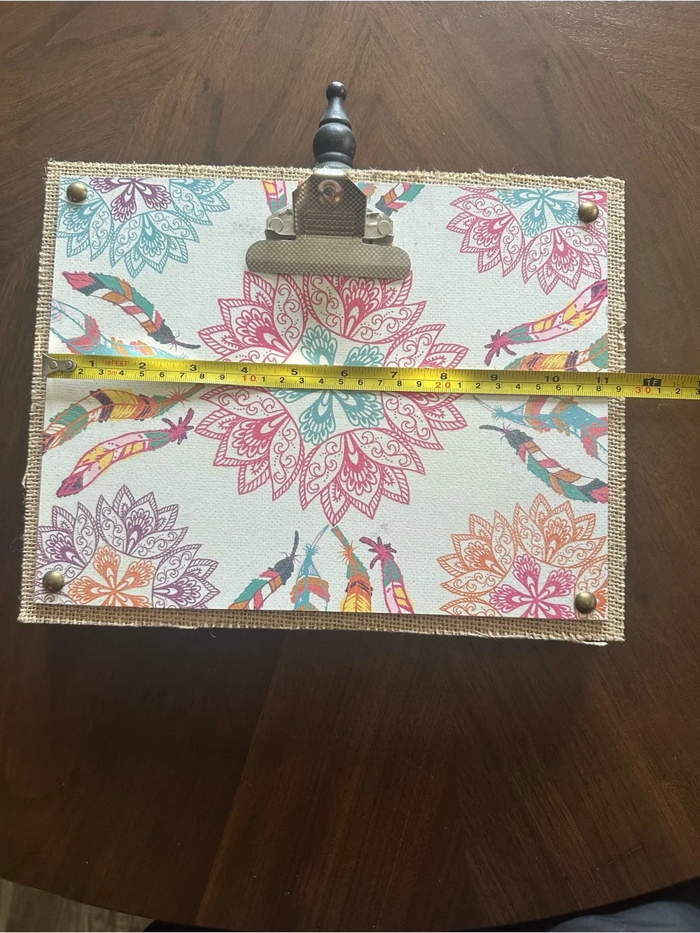 Floral Mandala Clip Frame with Colorful Feather Accents